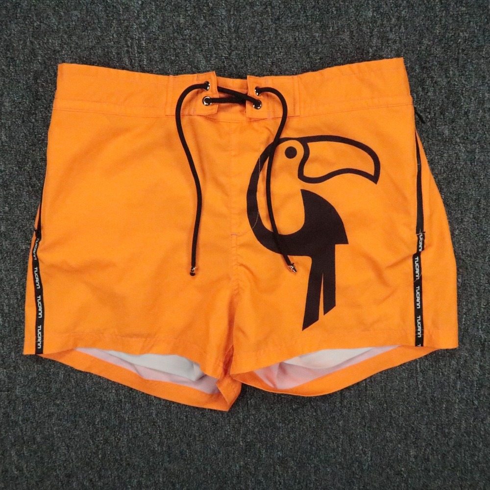 Tucann Swim Shorts Mens XL Orange Lined Zip Pocket Beach Graphic Print